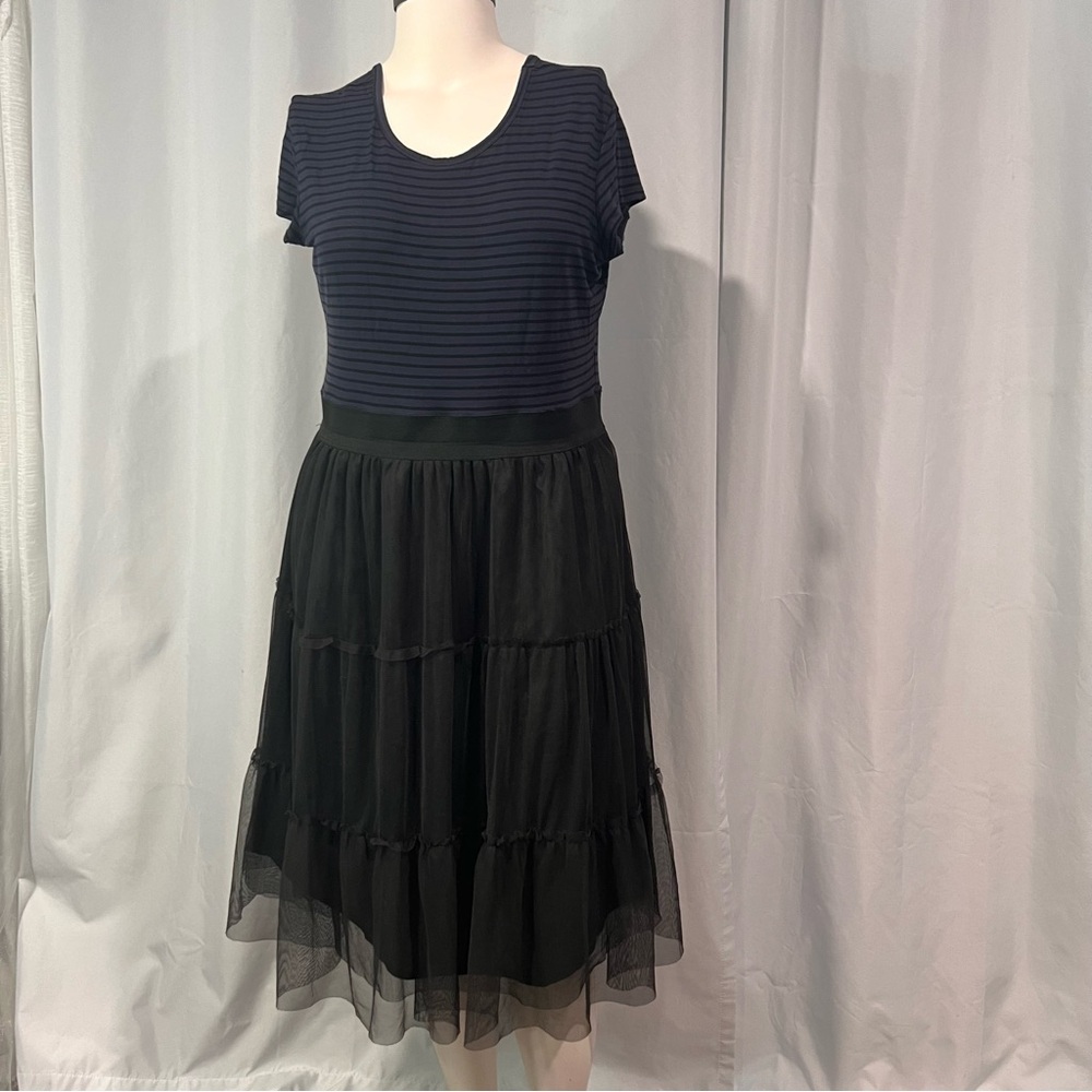 Black Striped dress with tulle bottom xxl hello bird.